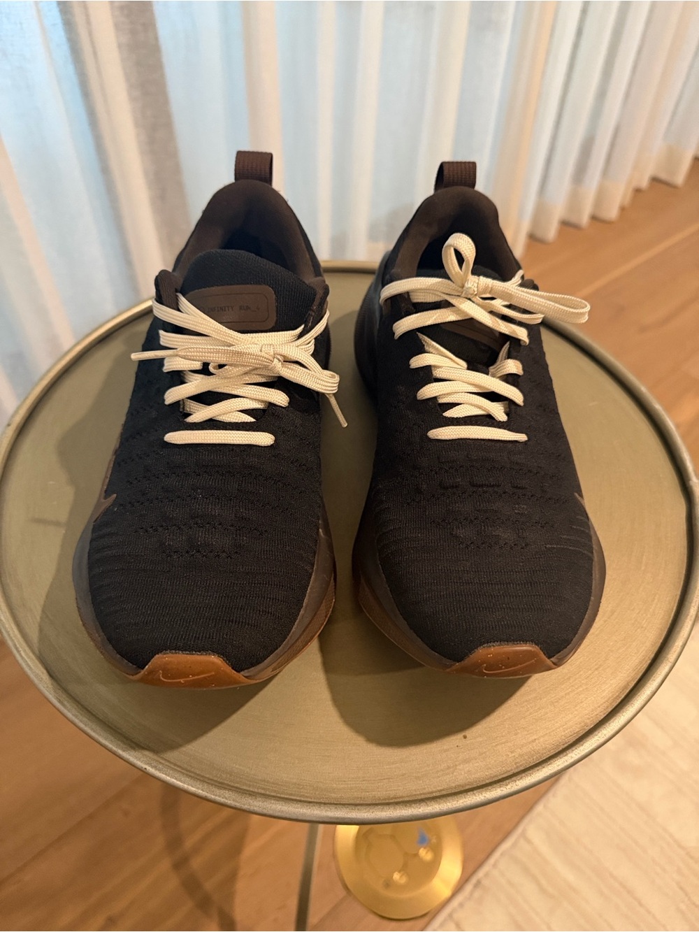 Nike Men's Black Knit Sneakers with Brown Accents and White Laces
